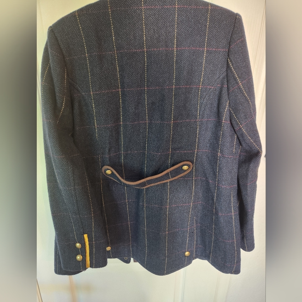 Women's Joules Blue Plaid Herringbone Fieldcoat UK 16/US 12 - Picture 2 of 6